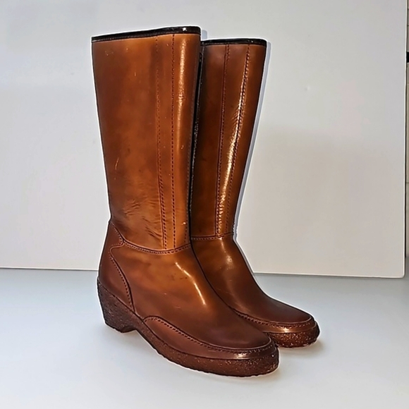 Vintage Sears Rainboots Boots Sherpa Fleece Side Zip Waterproof USA Brown Tan 7 - Picture 1 of 16